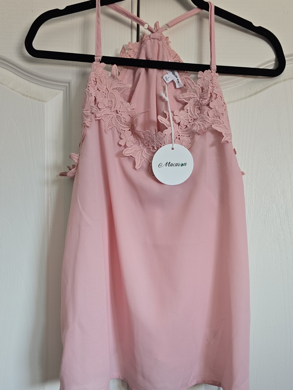 MACARON Blush Pink Lace-Trim Halter Chemise